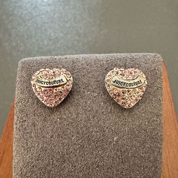 Juicy Couture Pink Rhinestone Logo Heart Stud Earrings - Picture 4 of 4